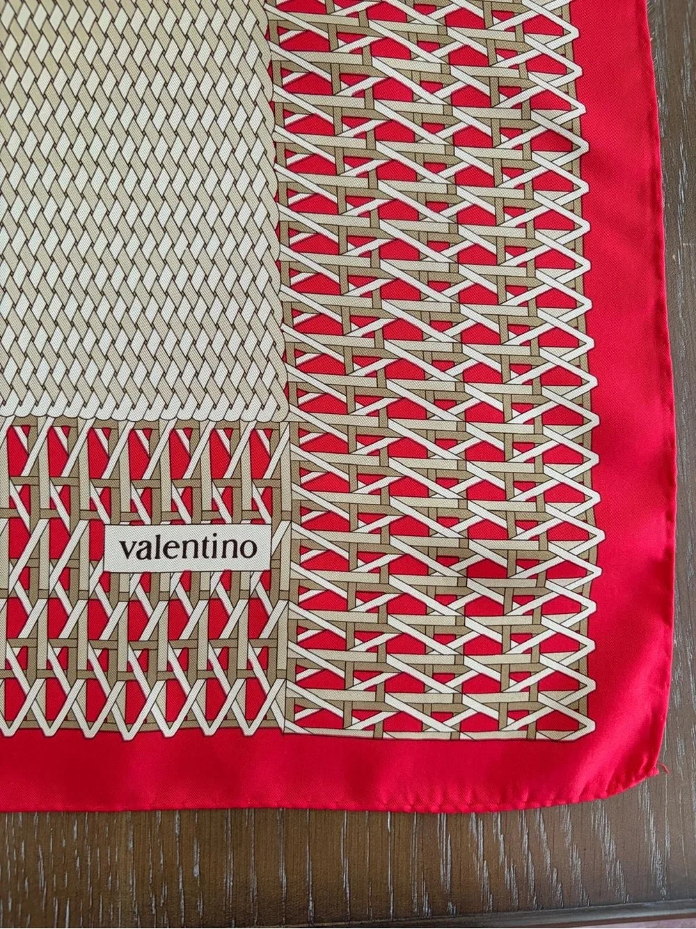 Valentino Silk Scarf Red White Floral Hand Rolled Made In Italy